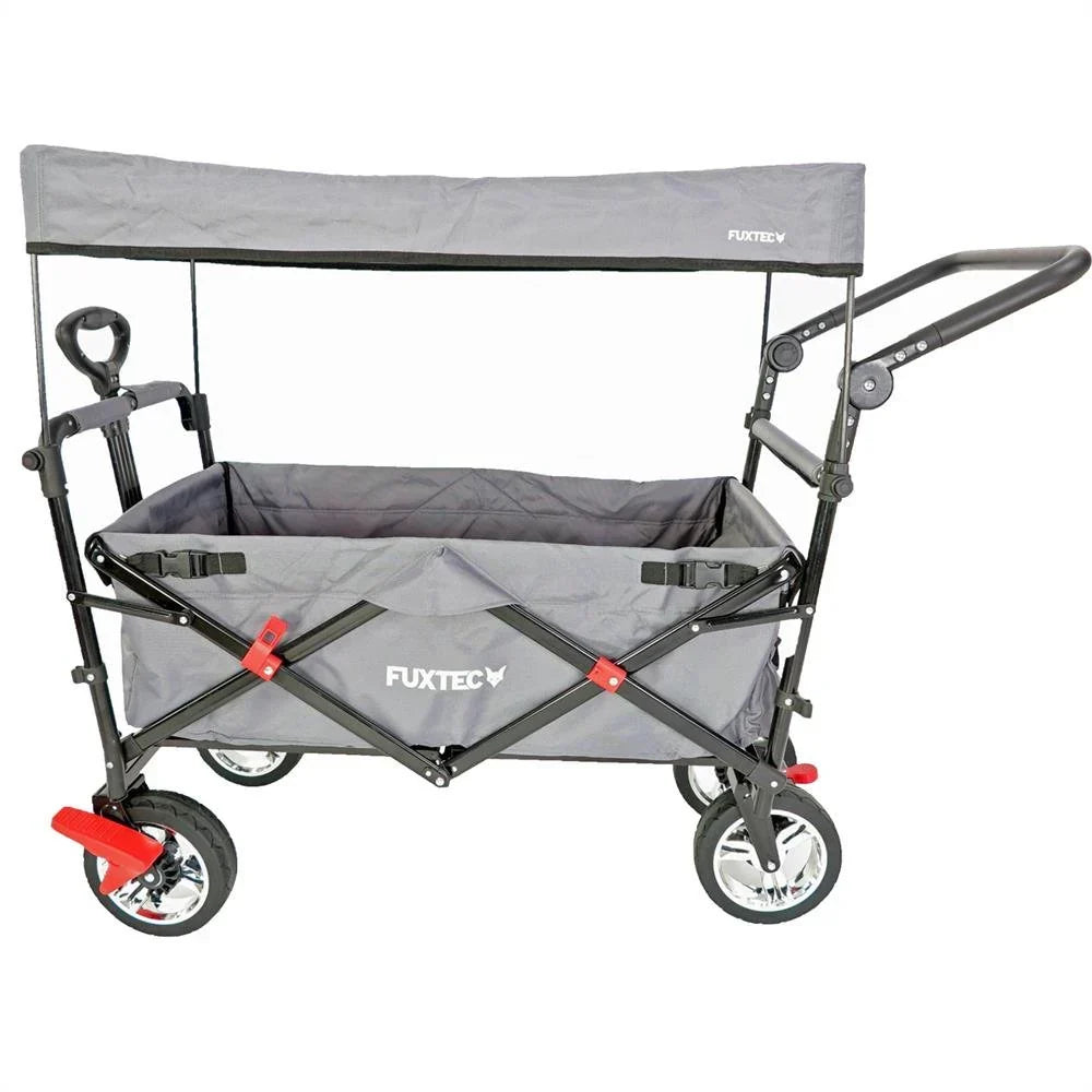 Carrito plegable FUXTEC FX-CT700, carro plegable gris para el transporte de niños, ciudad, campo, playa o montaña - con capota anti-UV, asa de empuje, freno de mano delantero y trasero, el original