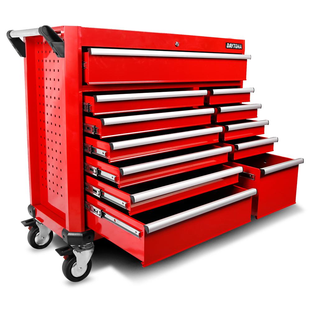 Juego de herramientas mecánicas Daytona de 655 piezas con gabinete rodante rojo de 12 cajones y 43 pulgadas