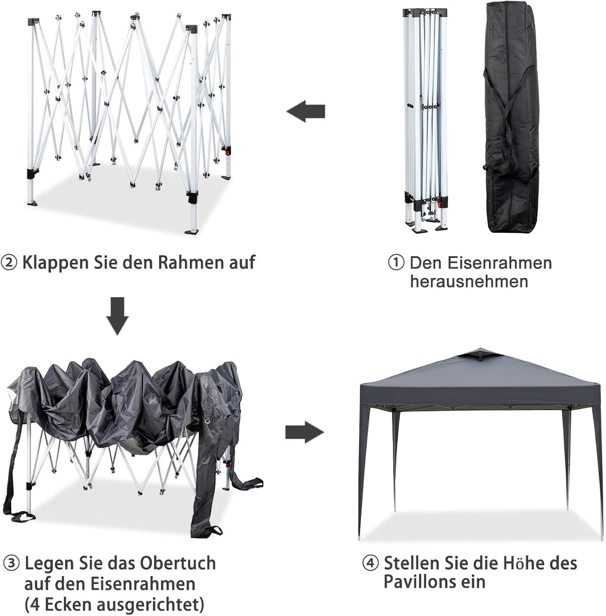 Pabellón plegable pop-up de 3x3 m, impermeable y resistente al invierno, altura ajustable, sistema de ventilación, estructura de acero, protección UV 50+, con 4 paredes laterales y 4 sacos de arena, para jardín, camping, fiesta (Antracita)