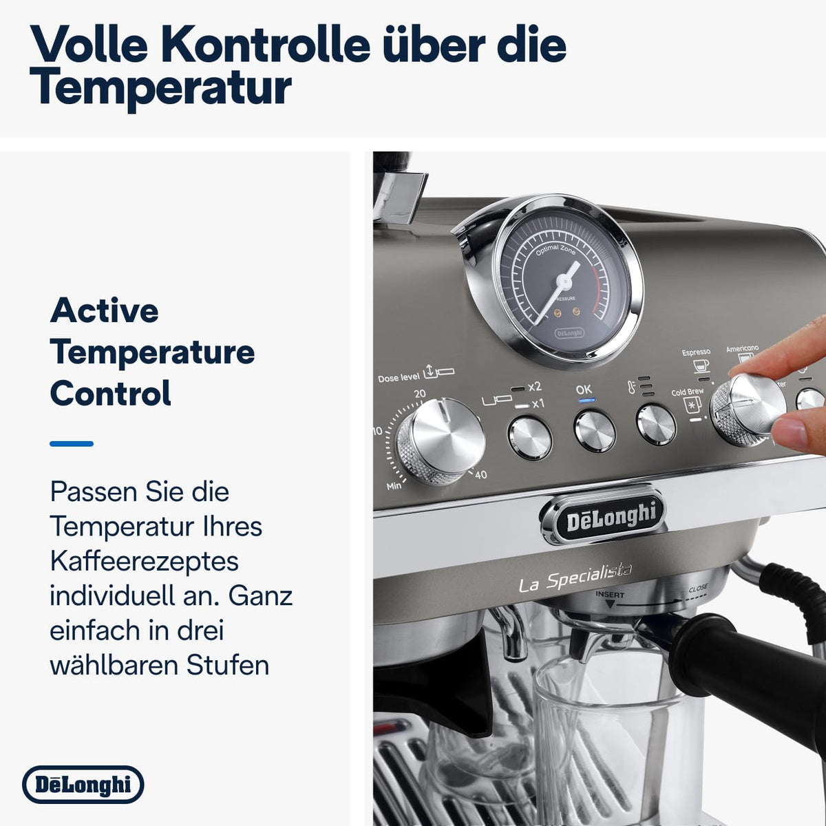 Cafetera espresso De'Longhi La Specialista Arte EC9155.MB con portafiltro y molinillo, 8 niveles de molienda, 15 bares, 3 niveles de temperatura, boquilla para espuma de leche, 1300 W, depósito de 1,5 l, acero inoxidable/negro, incluye kit de barista
