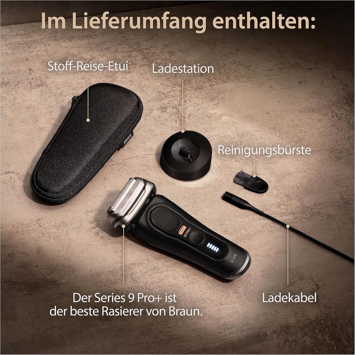 Afeitadora eléctrica para hombre Braun Series 9 Pro+, afeitadora con 5 elementos de corte, recortadora ProTrimmer, base de carga, 60 min de batería, Wet&Dry, fabricada en Alemania, 9510s, negro