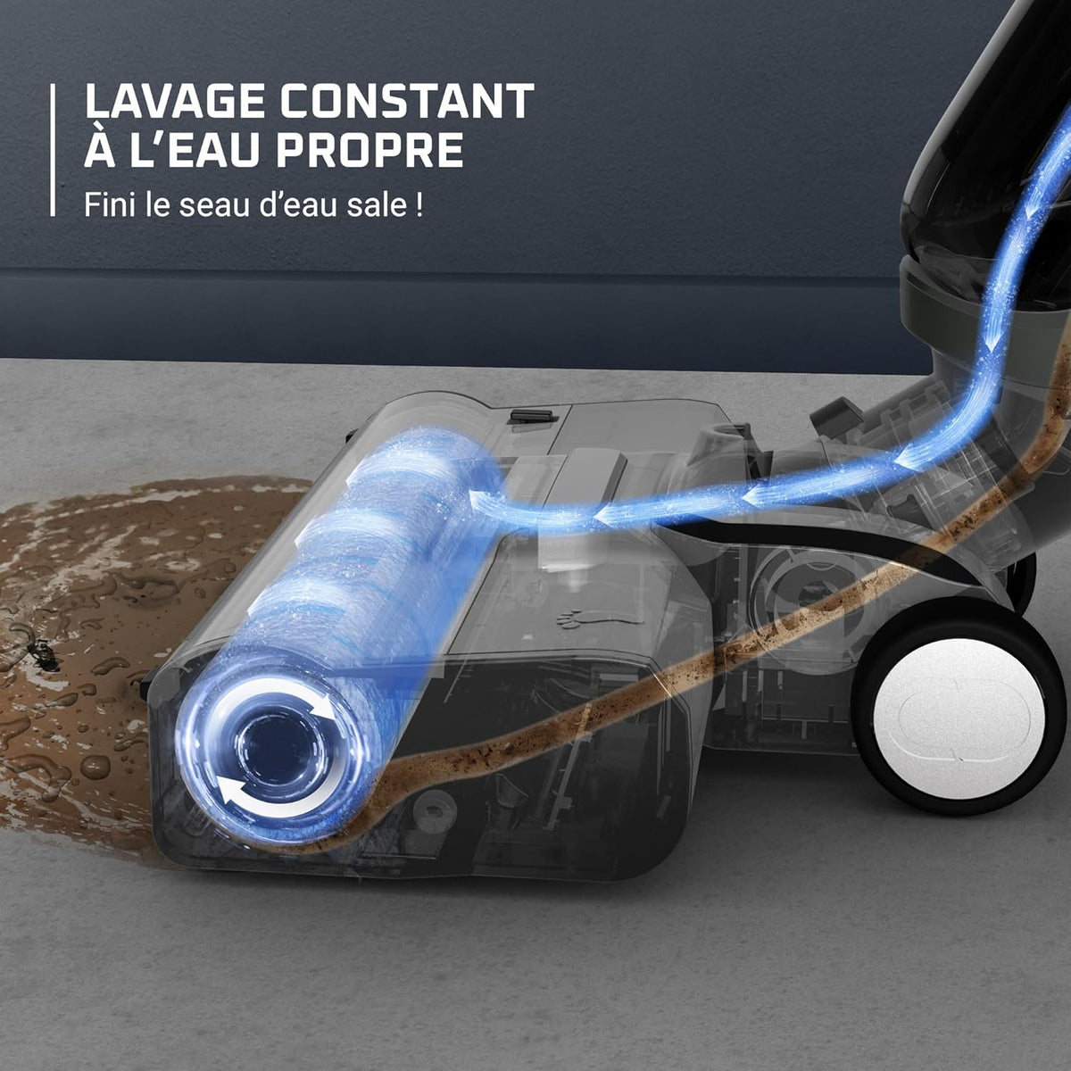Aspirador escoba friegasuelos inalámbrico Rowenta X-Clean 4, aspiración y fregado potente, inteligente, 50 min de autonomía, autolimpieza GZ5037WO, negro