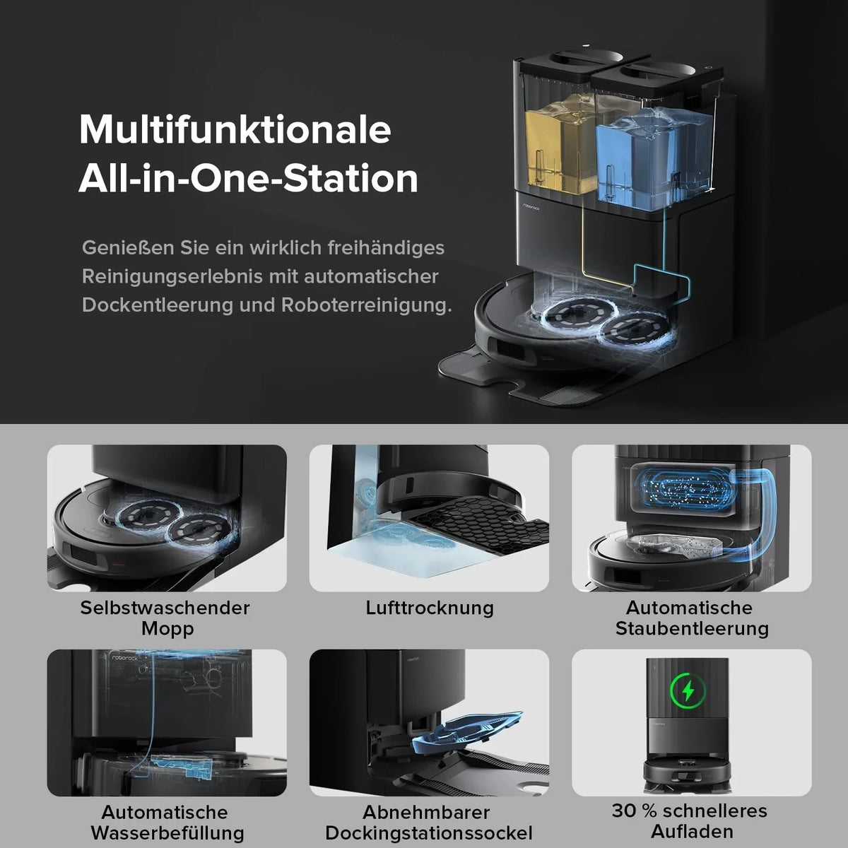 Roborock QV 35A Robot aspirador y fregasuelos con 8000 Pa de potencia de succión, Reactive Tech, elevación de mopa de 10 mm, LiDAR y base todo en uno