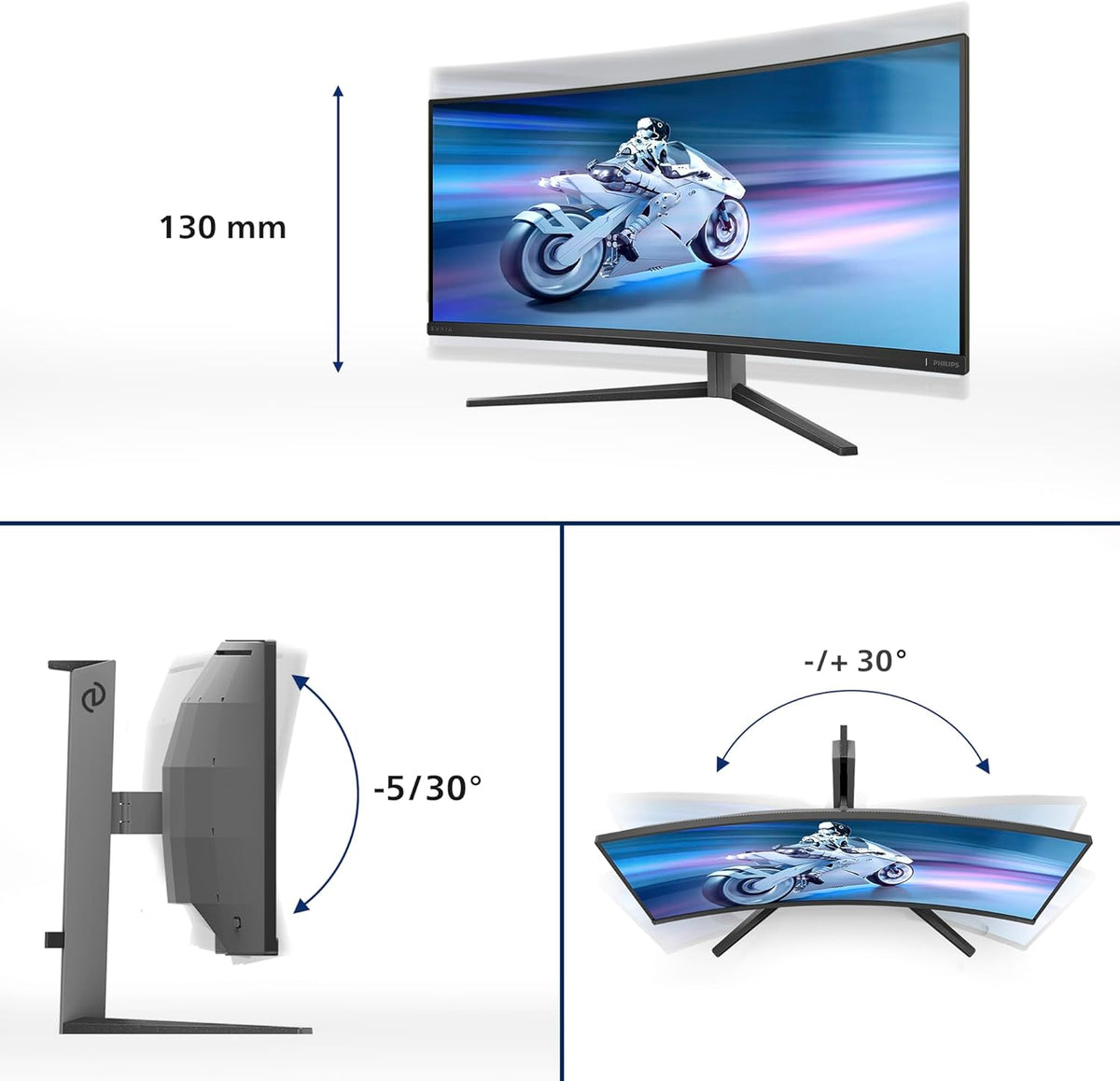 Philips Evnia 34M2C6500AM - Monitor curvo WQHD OLED de 34 pulgadas, 175 Hz, 0,03 ms, FreeSync Premium Pro, comp. G-Sync, HDR400 (3440x1440, 2X HDMI, DisplayPort, concentrador USB) Gris oscuro
