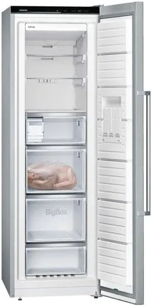 Congelador Siemens GS54NAWCV iQ500, 176 x 70 cm, 327 L, noFrost nunca más volver a descongelar, bigBox espacio para alimentos congelados grandes, varioZone estantes y cajones de cristal flexibles, Blanco