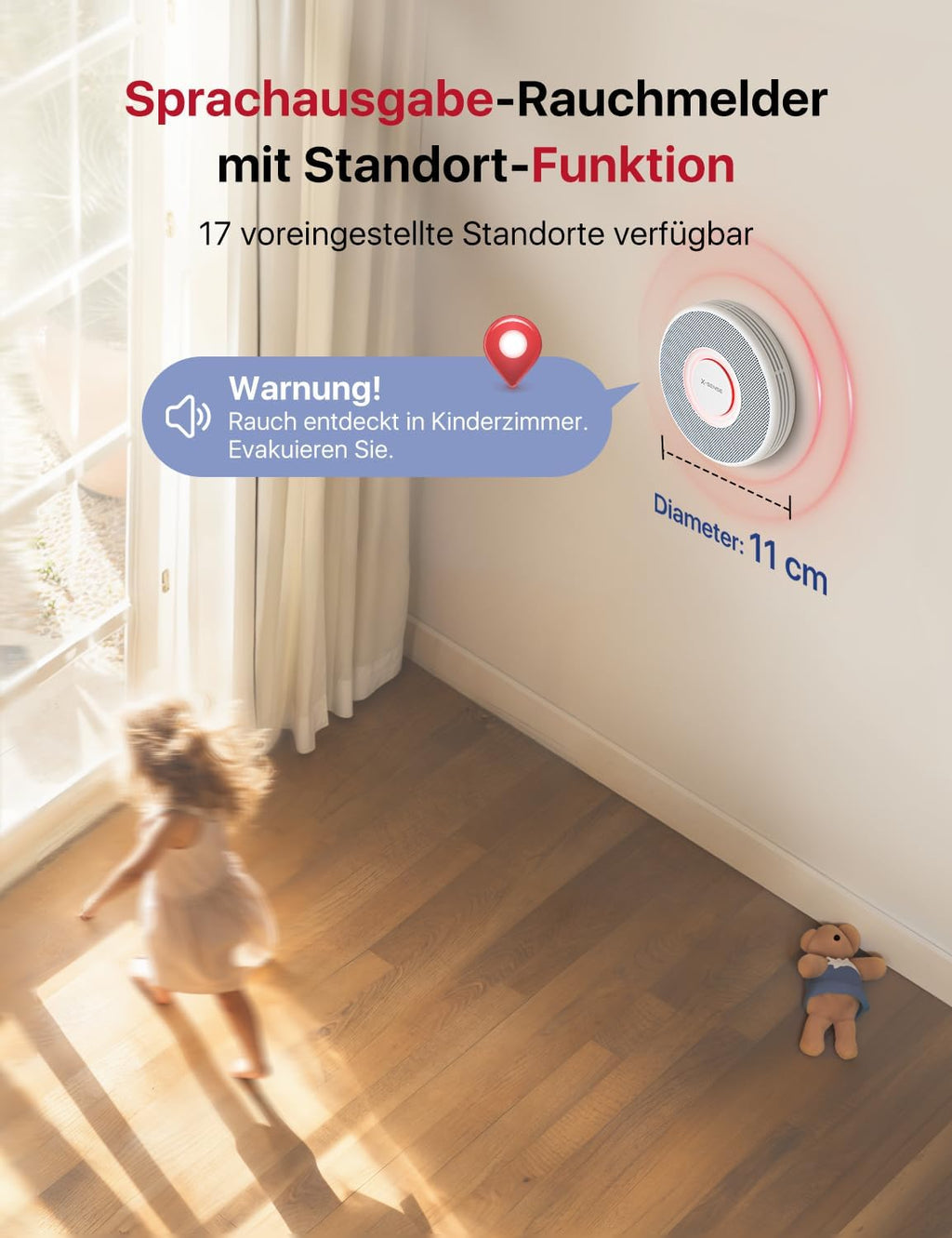 Detector de humo inteligente Wi-Fi X-Sense con salida de voz y 17 ubicaciones, alarma de incendio, detector de humo interconectado, 33 mm, detector de incendios con estación base SBS50, XS0B-MR121, 12 unidades