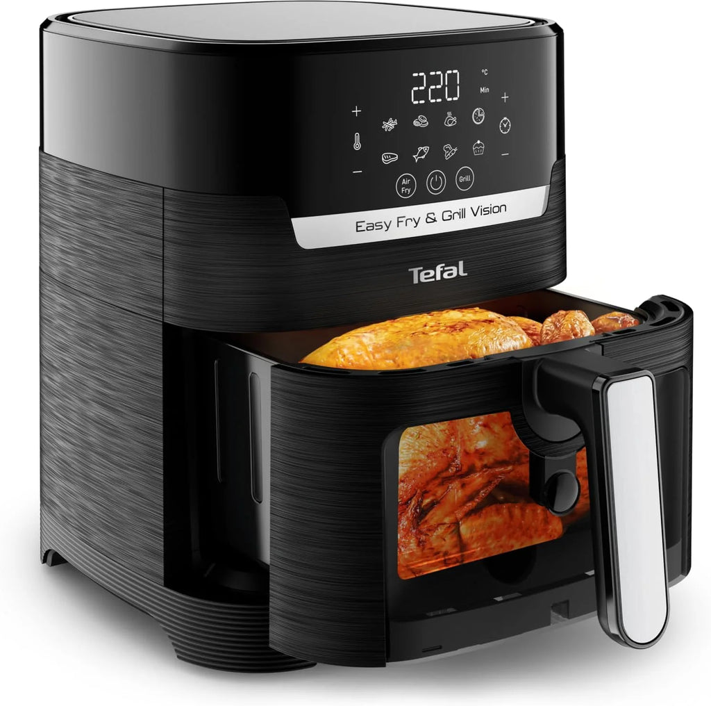 TEFAL EY5068 Easy Fry&Grill Vision Frytkownica beztłuszczowa na gorące powietrze, 4,2 l, grill, technologia Extra Crisp, energooszczędna, ekran dotykowy, 8 programów automatycznych, aplikacja, czarny