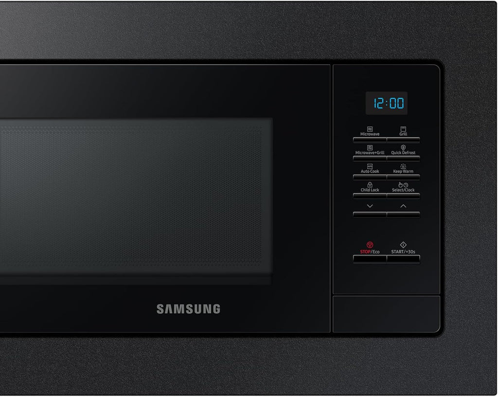 Samsung MG20A7013CB/EG kuchenka mikrofalowa do zabudowy z grillem, 850 W, pojemność 20 l, mała kuchenka mikrofalowa do wnęki 28 cm, z ramą montażową, Crusty Plate, odporne na zarysowania wnętrze