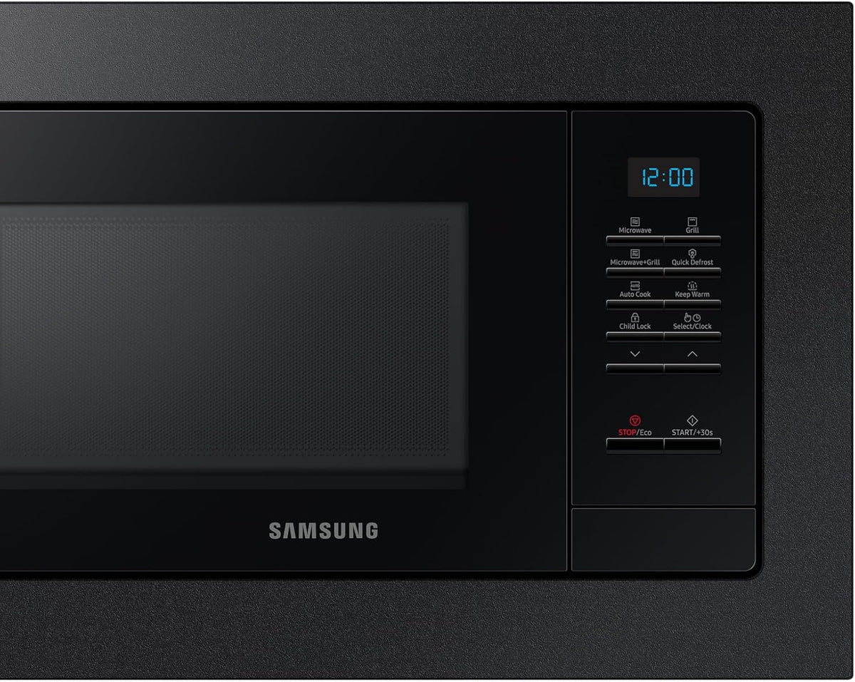Samsung MG20A7013CB/EG kuchenka mikrofalowa do zabudowy z grillem, 850 W, pojemność 20 l, mała kuchenka mikrofalowa do wnęki 28 cm, z ramą montażową, Crusty Plate, odporne na zarysowania wnętrze