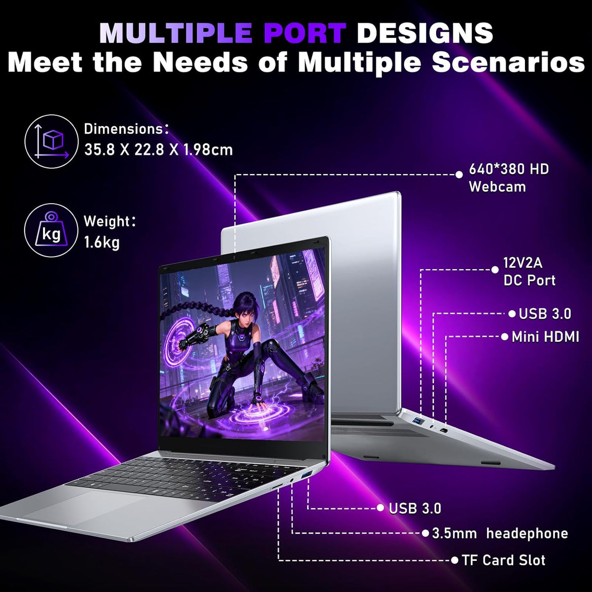 Ordenador portátil gaming de 16 pulgadas, procesador i7 7600U (2,8 a 3,9 GHz), 32 GB de RAM, SSD de 1 TB, portátil gamer, 6000 mAh/teclado completo retroiluminado/webcam