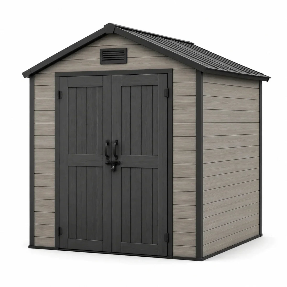 Caseta de jardín de polipropileno con puerta doble y ventilación 185 cm x 152 cm x 226 cm gris