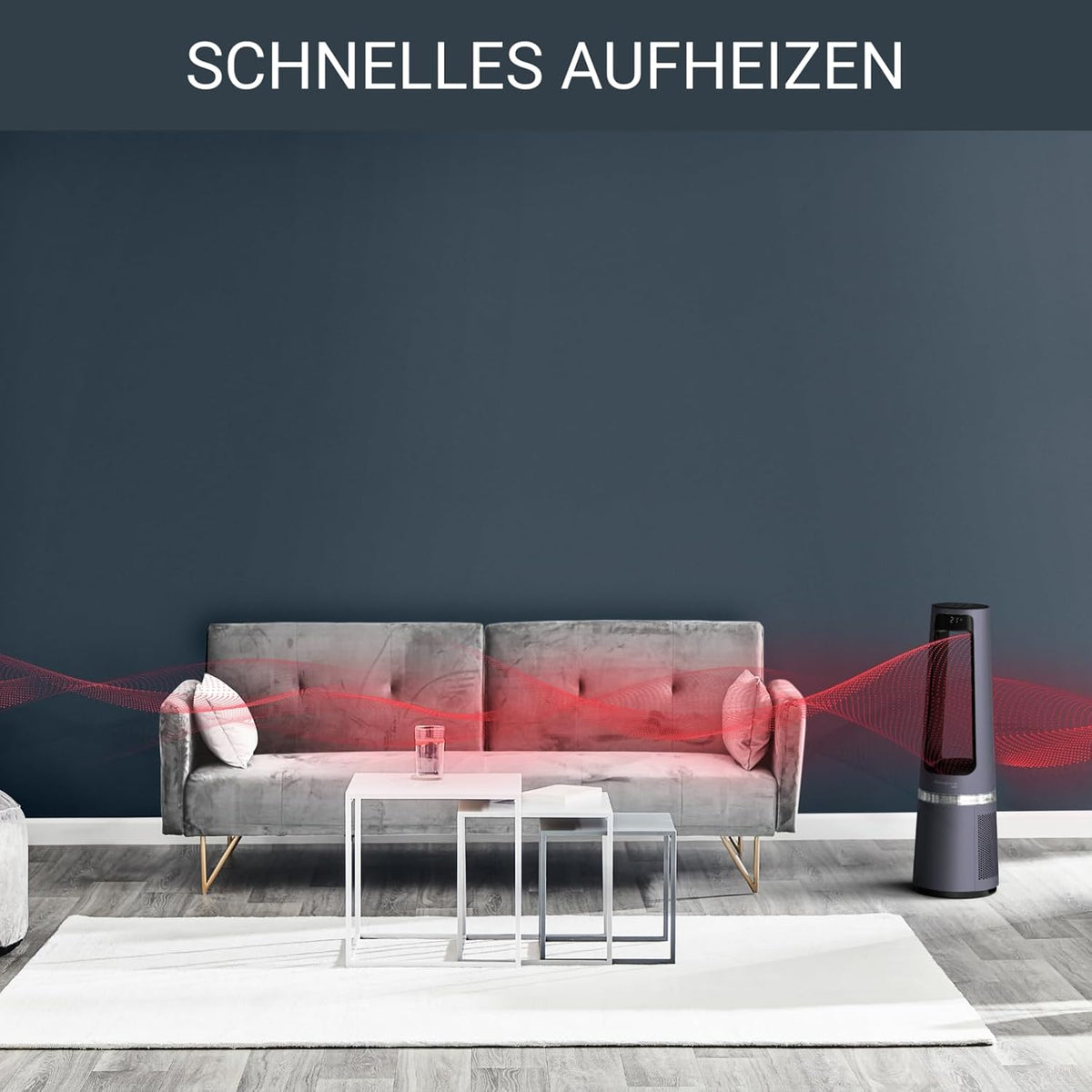 Purificador de aire, termoventilador y ventilador 3 en 1 Rowenta QU5062 Eclipse, filtra el 99,9 % de las partículas, para habitaciones de hasta 30 m², calentamiento rápido hasta 35 °C, modo automático de día y noche, negro/gris