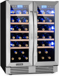 Klarstein Vinovilla Duo42, Bodega climatizada, Refrigerador de bebidas, Volumen: 126 L, 2 x 5 estantes de madera, Iluminación interior LED en 3 colores seleccionables, 2 zonas de enfriamiento, negro