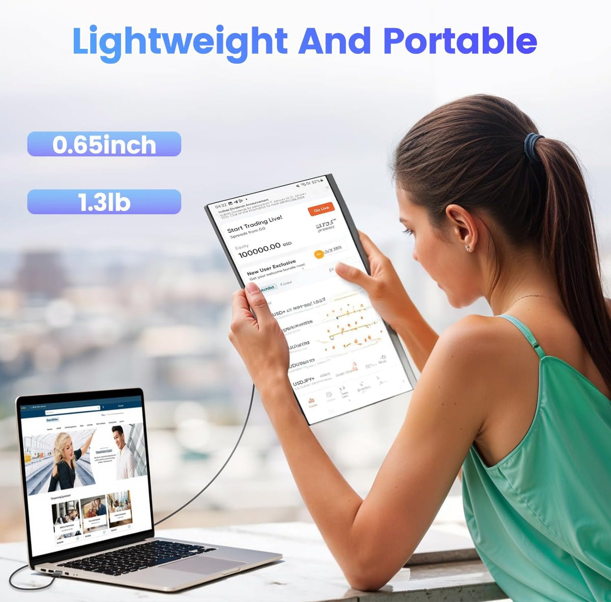 Teamgee Monitor portátil para portátil de 15,6”, extensor de pantalla FHD IPS 1080P compatible con portátiles de 13-17”, pantalla extendida delgada sin bordes con soporte desmontable, Plug-and-Play para Mac y Windows