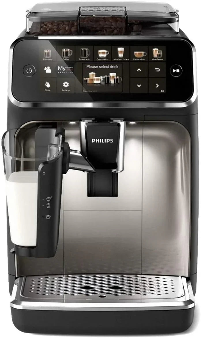 Cafetera superautomática Philips Serie 5400 – Sistema de leche LatteGo, 12 especialidades de café, pantalla intuitiva, 4 perfiles de usuario, cromo (EP5447/90)