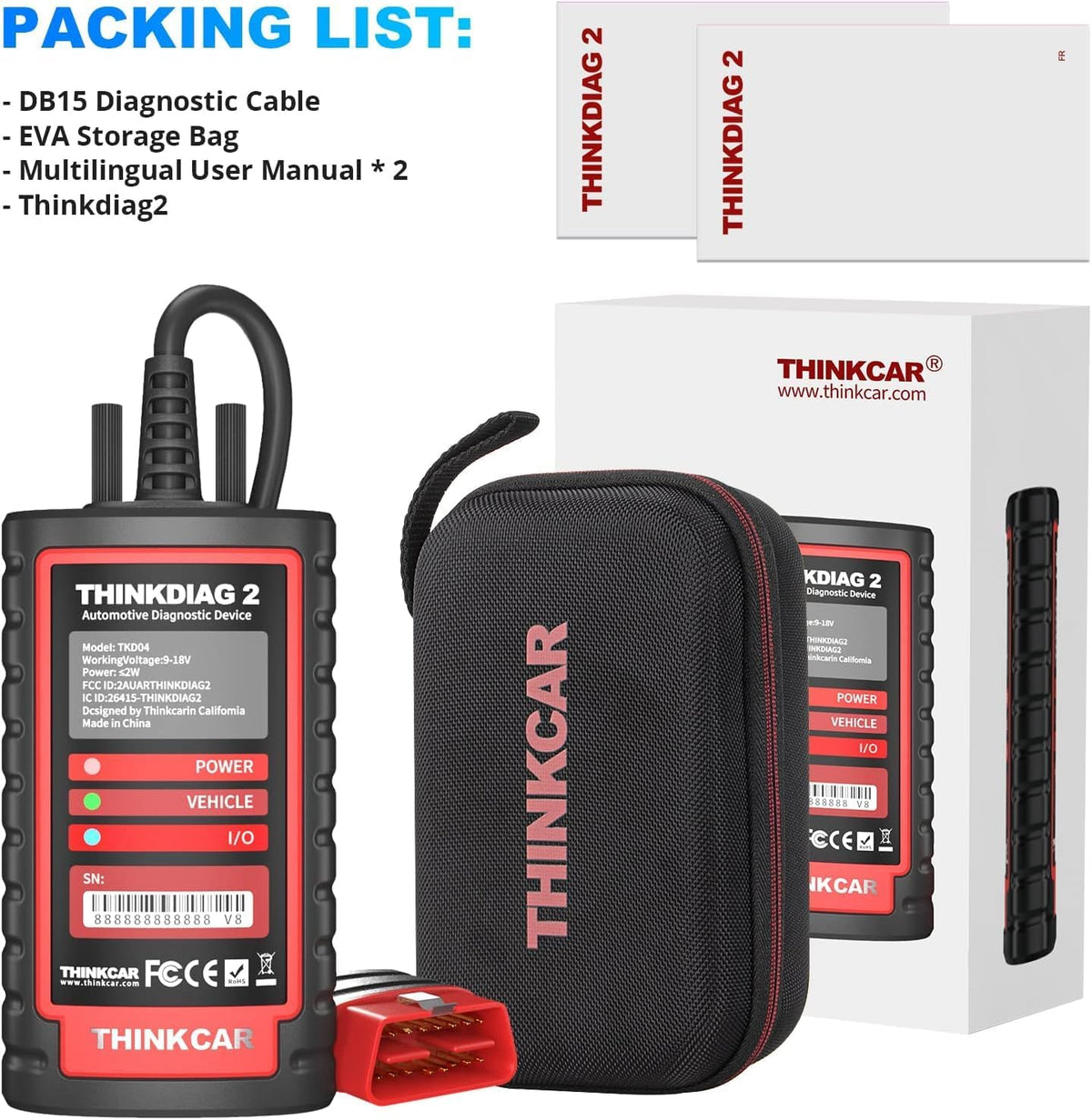 Escáner de diagnóstico para coche Thinkcar ThinkDiag 2, funciones OBD-II con 15 reinicios para sistemas completos, Bluetooth 5.0 compatible con protocolo CAN-FD, 1 año de actualización gratuita