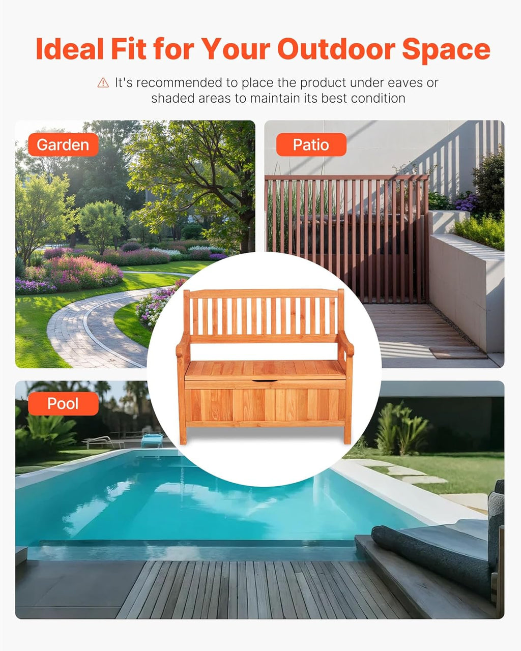 VEVOR Banco de jardín, banco con arcón de almacenamiento, banco de almacenaje, capacidad de carga de hasta 328 kg, asiento de jardín y decoración para porche, para terraza, jardín, balcón, 106,5x58,5x90,1 cm