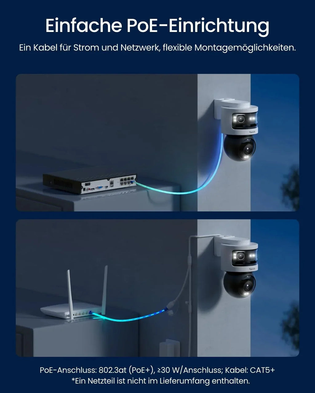 Cámara de seguridad PoE de triple lente para exteriores, panorámica de 180°, 10 MP + 8 MP, PTZ, seguimiento automático, detección por IA, visión nocturna a color e infrarroja, grabación 24/7