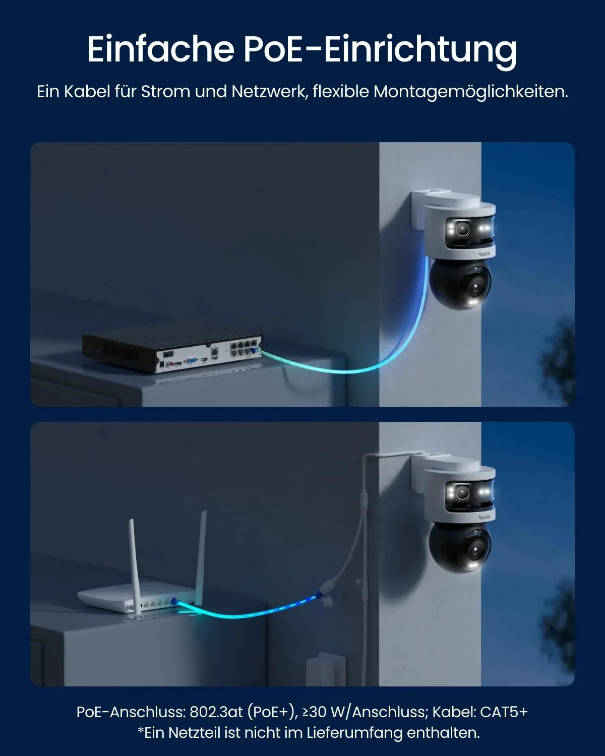 Cámara de seguridad PoE de triple lente para exteriores, panorámica de 180°, 10 MP + 8 MP, PTZ, seguimiento automático, detección por IA, visión nocturna a color e infrarroja, grabación 24/7