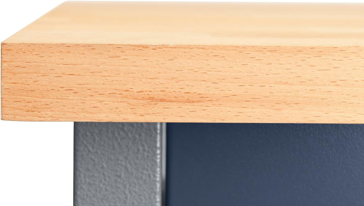 Banco de trabajo Küpper 12283, 240x84x60cm, 6 cajones, 2 puertas, 300 kg de capacidad de carga, tablero de trabajo de haya maciza de 30 mm (azul oscuro)