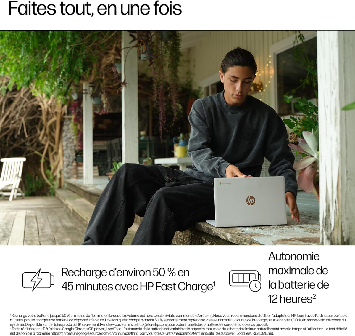 HP Chromebook 14a-nf0001sf Portátil 14" HD, PC Portátil (Intel Celeron N100, RAM 4 GB, Flash 128 GB, Intel Iris XE, Chrome OS), Ordenador Plateado, Teclado AZERTY