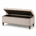 Banco de almacenamiento de lino con patas de madera 120 cm beige