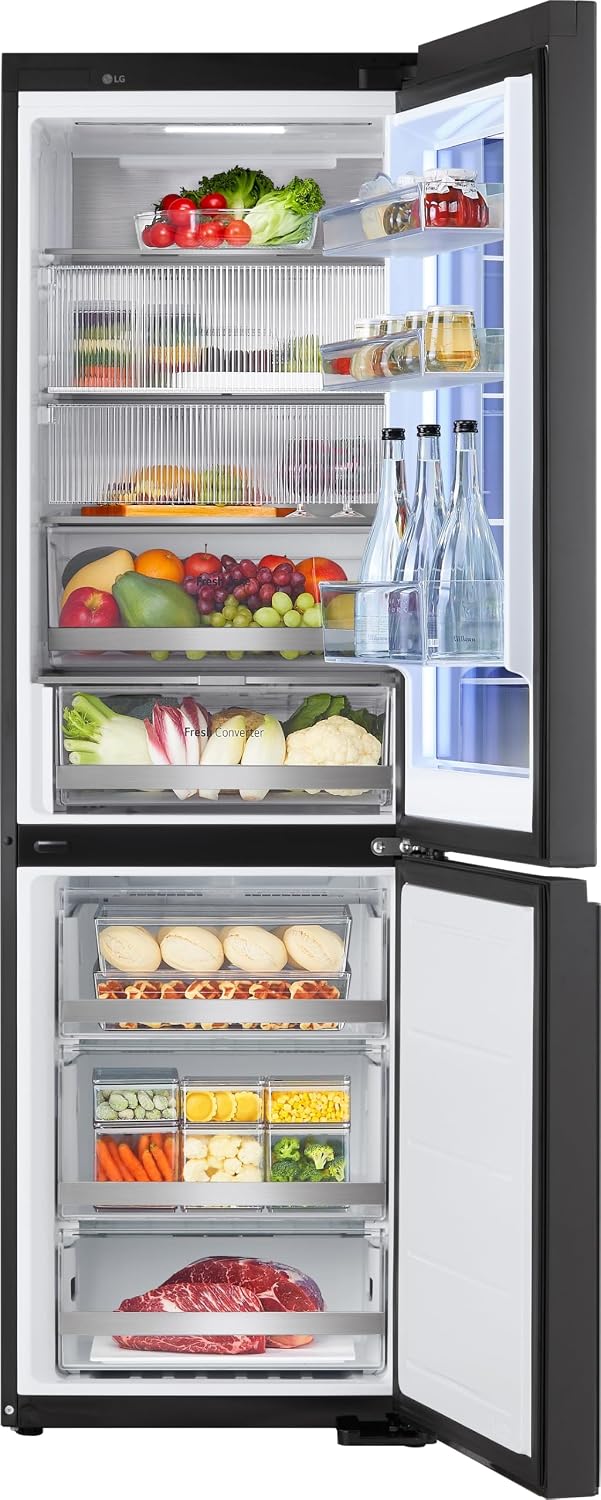 LG GBG7190CEV, Clase C, 349 L, frigorífico combinado con Instaview y LED, pantalla LCD táctil, cambio de color ajustable, Total NoFrost, DoorCooling+, 59.5 x 67.6 x 186 cm ꟷ Essence Black Steel