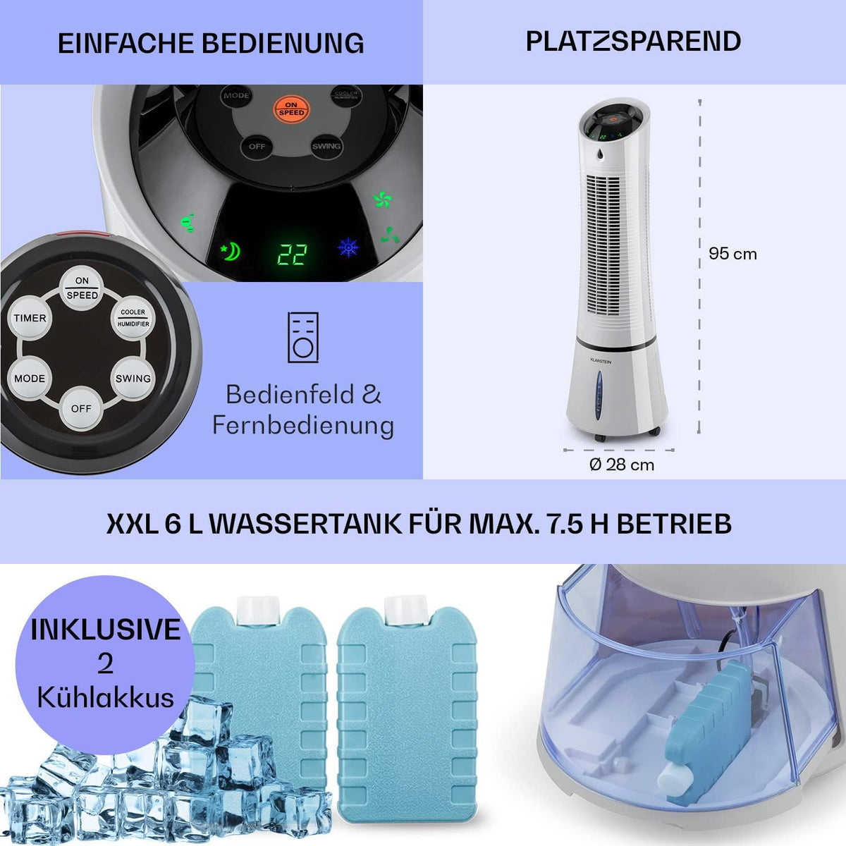 Klarstein 4 en 1: Enfriador de aire inteligente, ventilador, humidificador e ionizador I Depósito de agua de 6 L, oscilación, 30 W, 210 m³/h, temporizador I Aire acondicionado sin tubo de escape, aire acondicionado portátil, negro-oro rosa