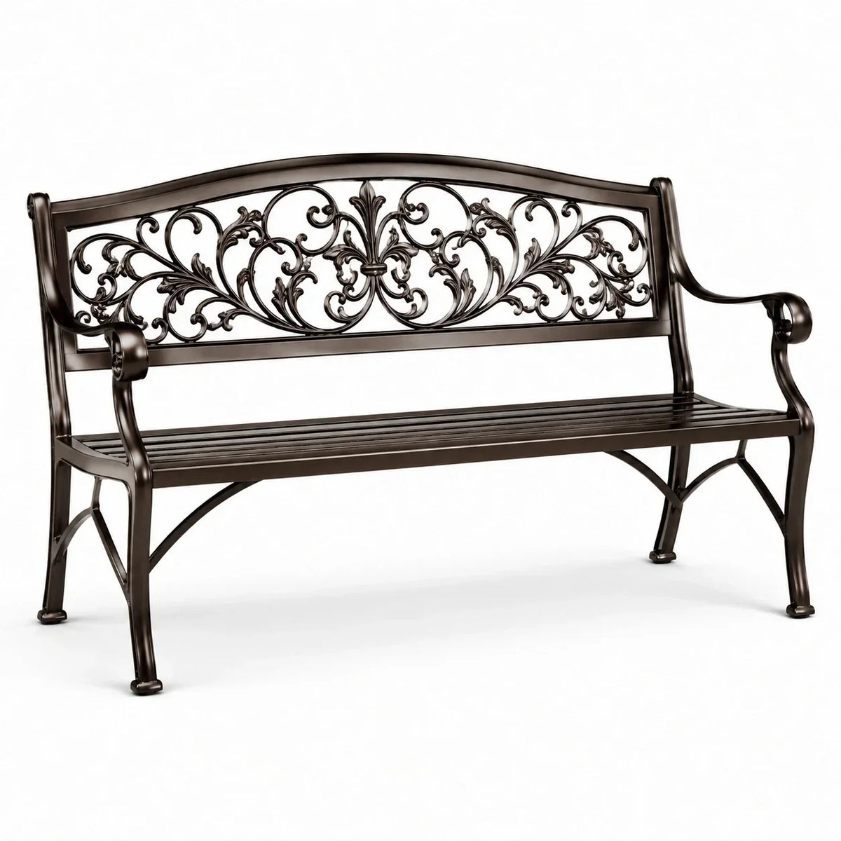 Banco de jardín de aluminio con ornamentos, bronce, 125x60x80 cm