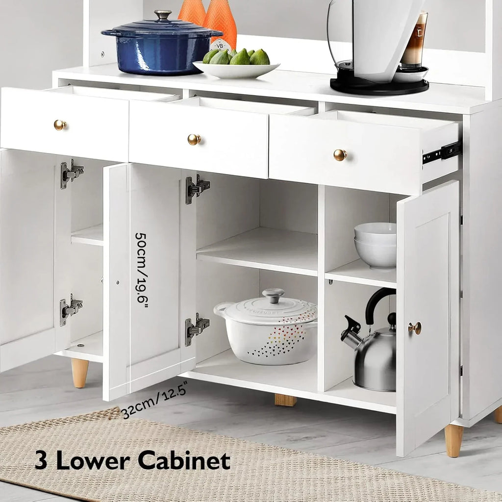 VOWNER Armario Aparador de Cocina/Buffet, 100L x 38An x 181Al cm, Mueble Auxiliar de Almacenaje, 5 Puertas y 5 Estantes Ajustables, Blanco