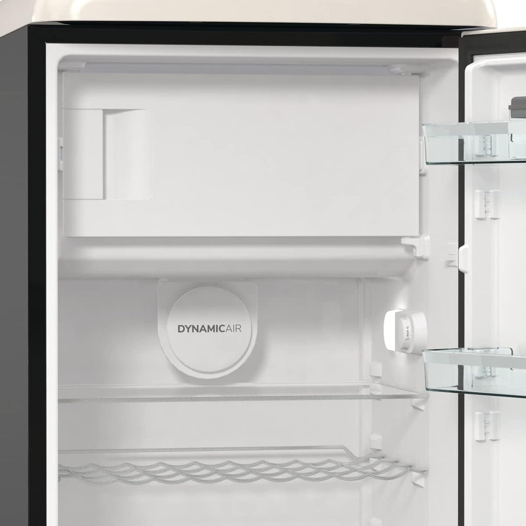 Gorenje Retro Collection OBRB 615 DBK Retro – Frigorífico combi / 152,5 cm / FrostLess / Función de enfriamiento rápido / FreshZone / FastFreeze / Capacidad frigorífico 225 l / Capacidad congelador 22 l / Clase energética D / negro