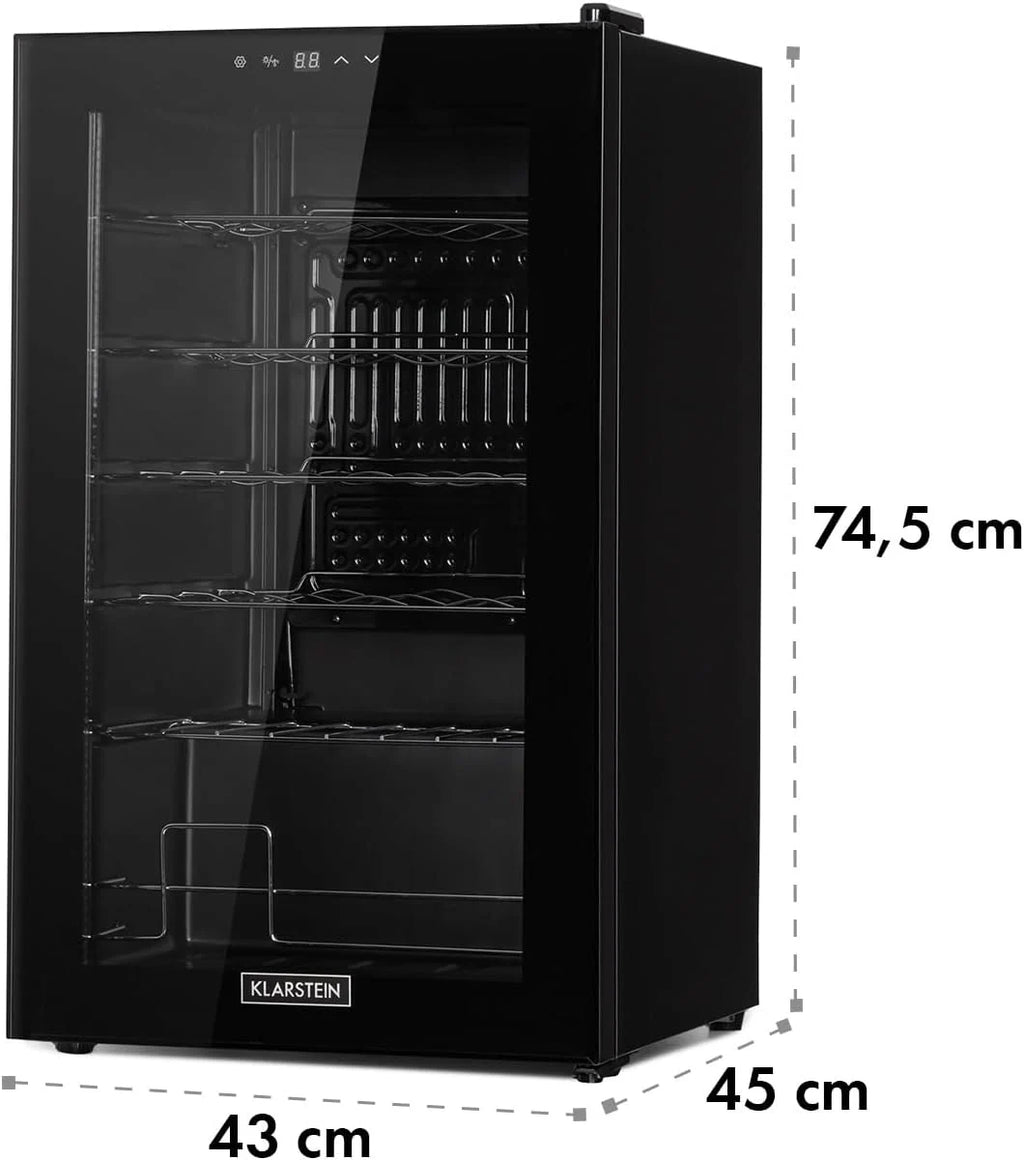 Klarstein Shiraz, chłodziarka do wina - mini lodówka, lodówka do wina, winiarka, kompaktowa chłodziarka na wino, przejrzysty dotykowy panel, led oświetlenie wnętrza, kolor czarny, wariant: 67l, 20 butelek