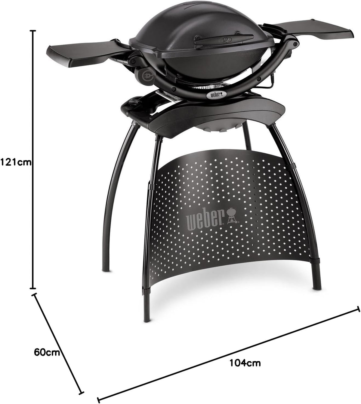 Barbacoa eléctrica Weber Q1400 con soporte, superficie de cocción de 43 x 32 cm, barbacoa portátil, parrilla de cocción de hierro fundido vitrificado dividida en 2, tapa y cuerpo de aluminio colado - Gris oscuro (52020879)