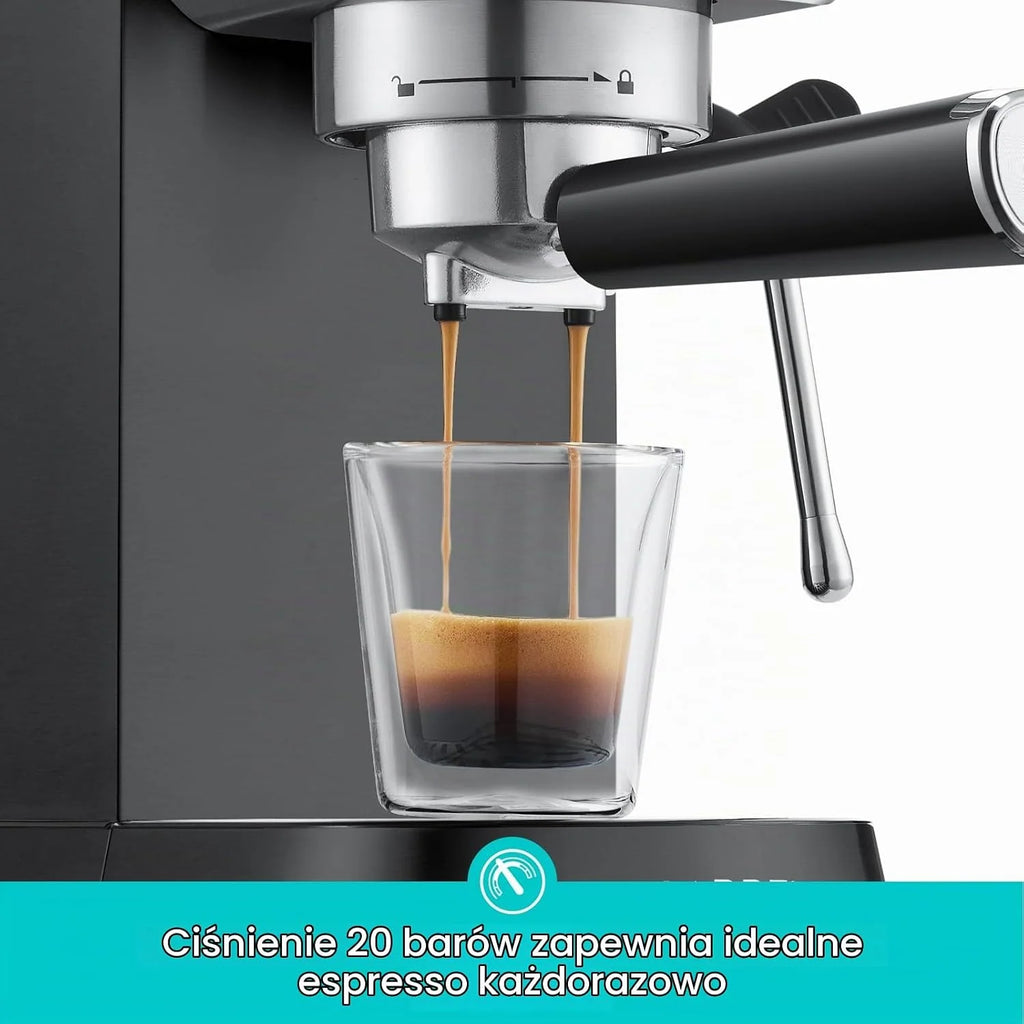 CASABREWS Ekspres do kawy z 20 barami, ekspres do kawy ze stali nierdzewnej ze spieniaczem do mleka, kompaktowy domowy ekspres do cappuccino, ekspres do kawy i