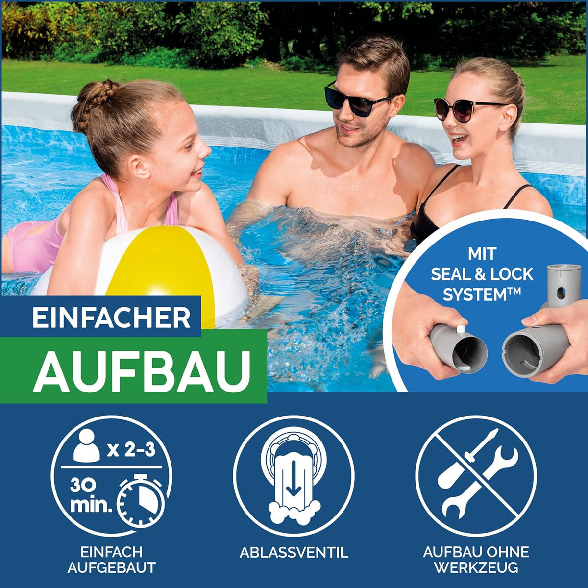 Set completo de piscina Bestway Power Steel Frame con sistema de filtro de arena, 488 x 244 x 122 cm, gris, rectangular