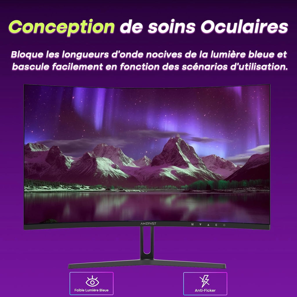 Monitor Gaming Curvo Amzfast de 32 Pulgadas, QHD, 180Hz, 1MS MPRT, 1500R, AI Cross Hair, Adaptive Sync, Antiluz Azul, HDR, HDMI 2.0/DP 1.4, VESA 100 * 100, AMZG32C1Q