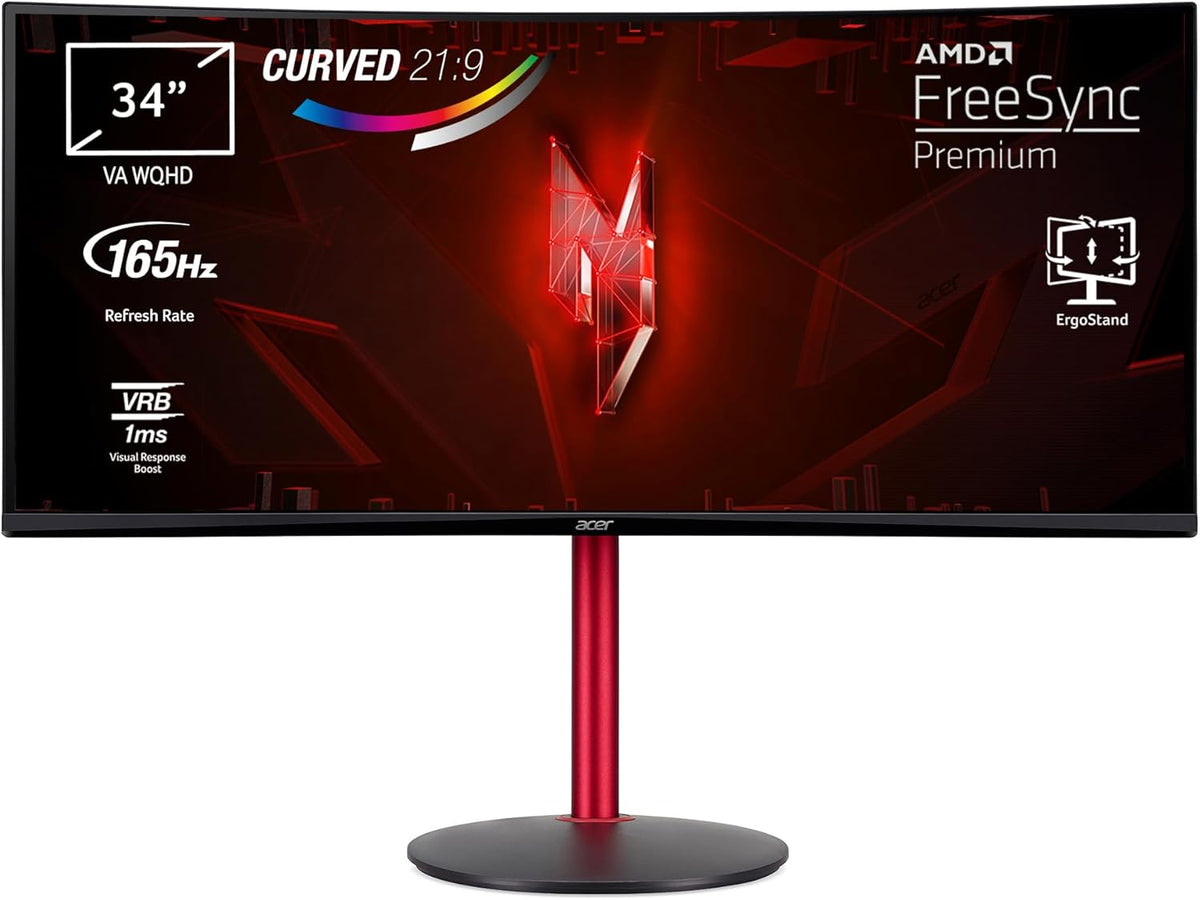 Acer Nitro XZ342CUPbmiiphfx - Monitor Gaming de 34" WQHD, 144 Hz (3440x1440, 21:9, FreeSync, 1ms VRB, 400 nits, Comfyview, BlueLightShield, 2xHDMI 2.0/1xDP 1.2) Monitor Curvo Inclinable, Color Negro