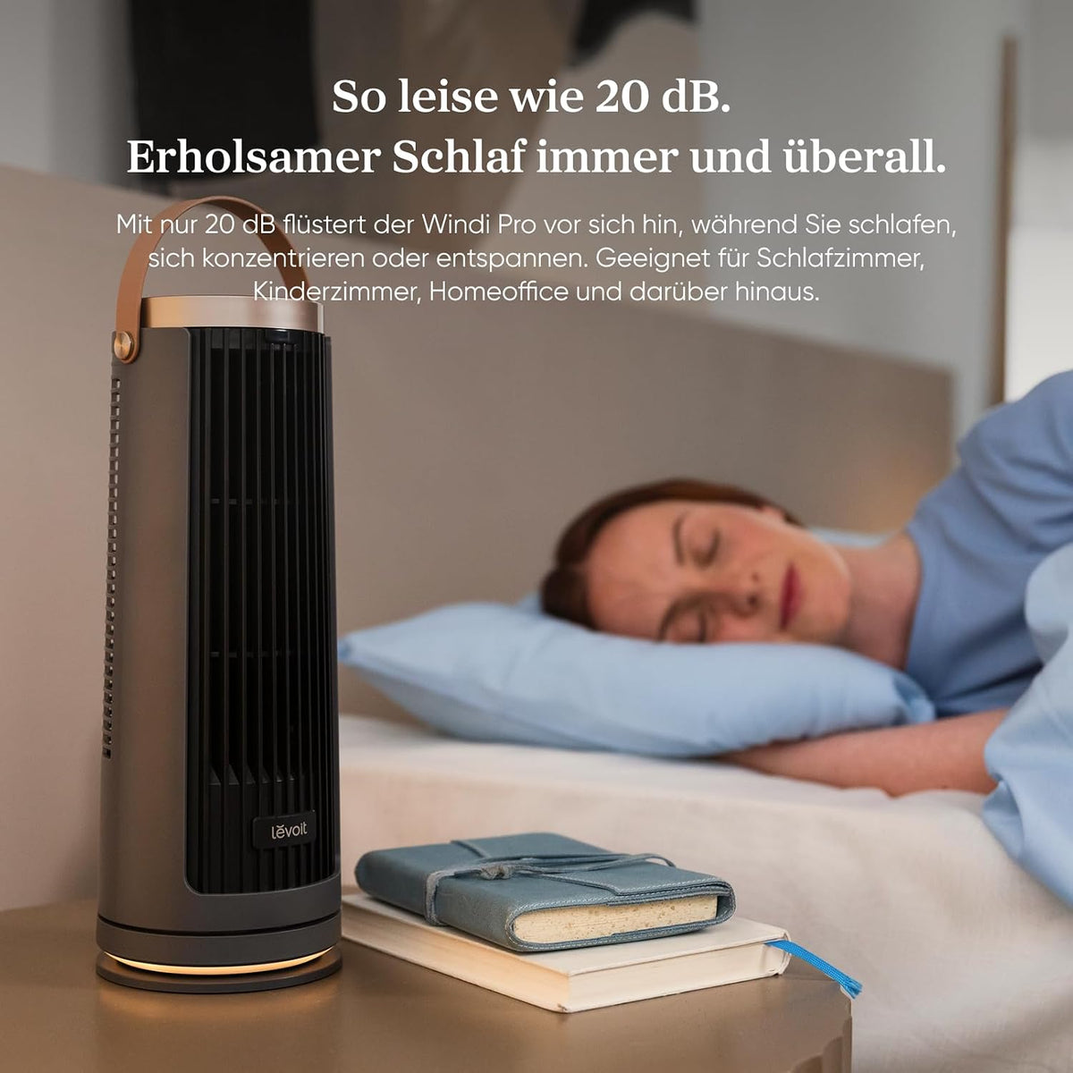 Ventilador de torre compacto Levoit, motor CC a batería para interiores/exteriores, silencioso desde 20 dB, refrigeración de 7 m/s, ventilador de mesa, 5 velocidades/oscilación de 90°/temporizador de 12 h/mando a distancia, portátil, 33 cm, gris grafito