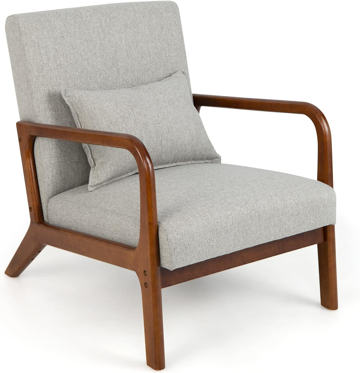 COSTWAY Fotel do salonu, tapicerowany, nowoczesne krzesło, drewno, z podłokietnikami, jednoosobowa sofa do salonu, sypialni, 65 x 79 x 77 cm, szary