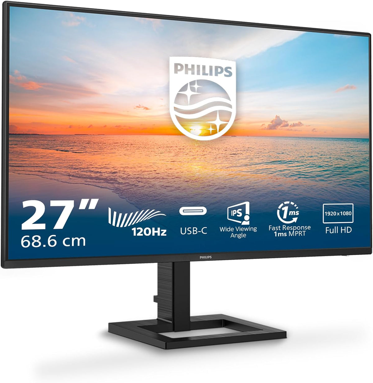 Philips 27E1N1300AM - Monitor FHD de 27 pulgadas, ajustable en altura, altavoces (1920x1080, 100 Hz, HDMI, USB-C (suministro de energía de 65 W), concentrador USB) negro