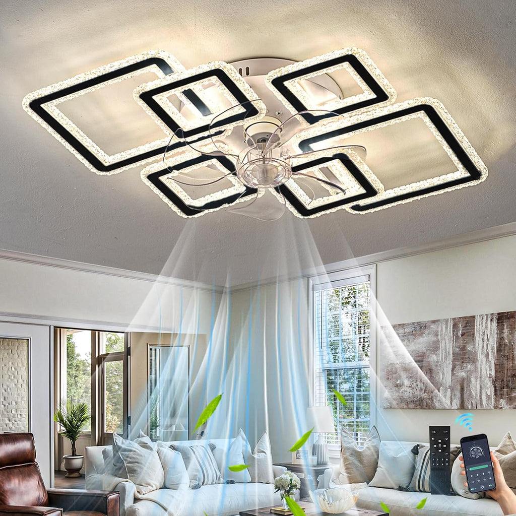 Lámpara con ventilador y mando a distancia, ventilador con luz inteligente moderno de 84 cm, 6 velocidades y LED regulable de 3000k-6500k, ventilador de techo silencioso para dormitorio, sala de estar, comedor, despacho, negro