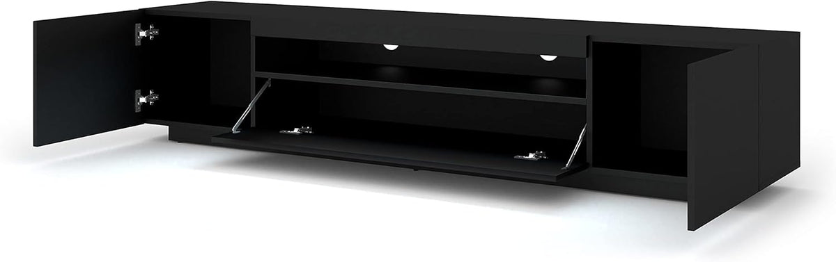 Mueble de TV BIM 200 cm - Aparador universal con frentes laminados, suspendido o de pie - Mueble para televisión, mueble HiFi para salón, negro mate