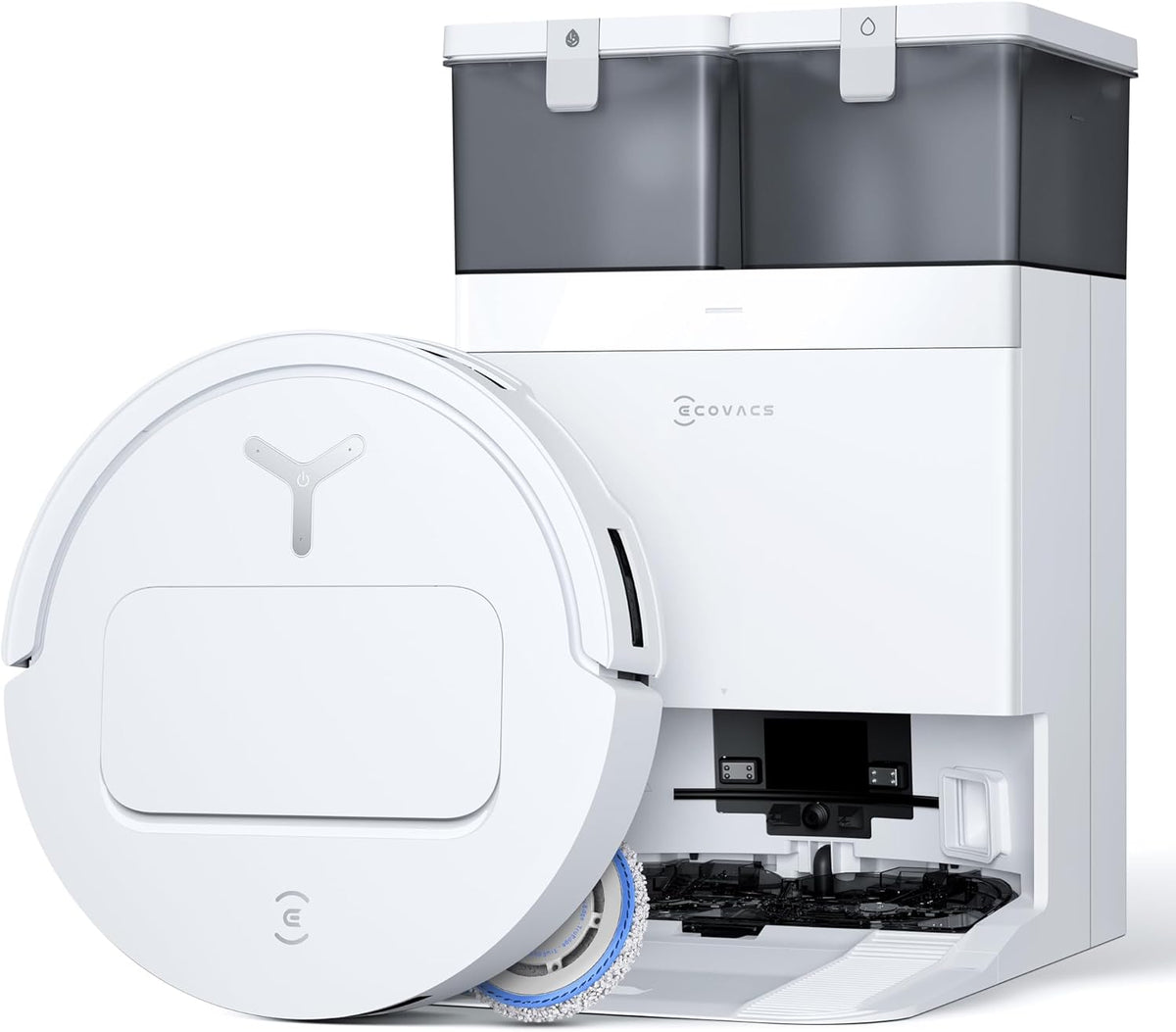 Robot aspirador ECOVACS T50 Pro Omni, 15000Pa mejorado respecto al T30 Pro Omni, cepillo lateral y mopa extensibles, adición automática de solución de limpieza, lavado con agua caliente a 75℃, blanco