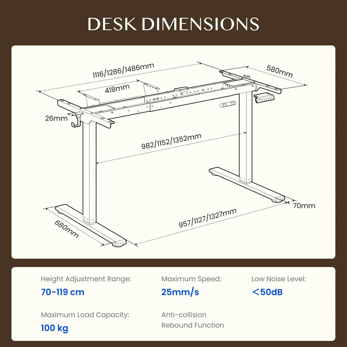 FLEXISPOT Base de mesa ajustable en altura E1 Pro motor dual, gestión de cables, pantalla LED de altura, 4 memorias, oficina, hogar.