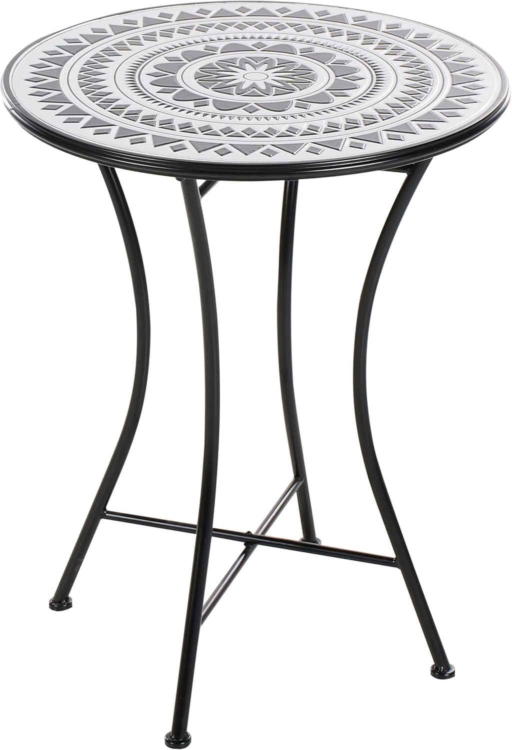 Set de balcón Beliani de 3 piezas de hierro, mesa de mosaico blanco/negro con 2 sillas plegables Comiso
