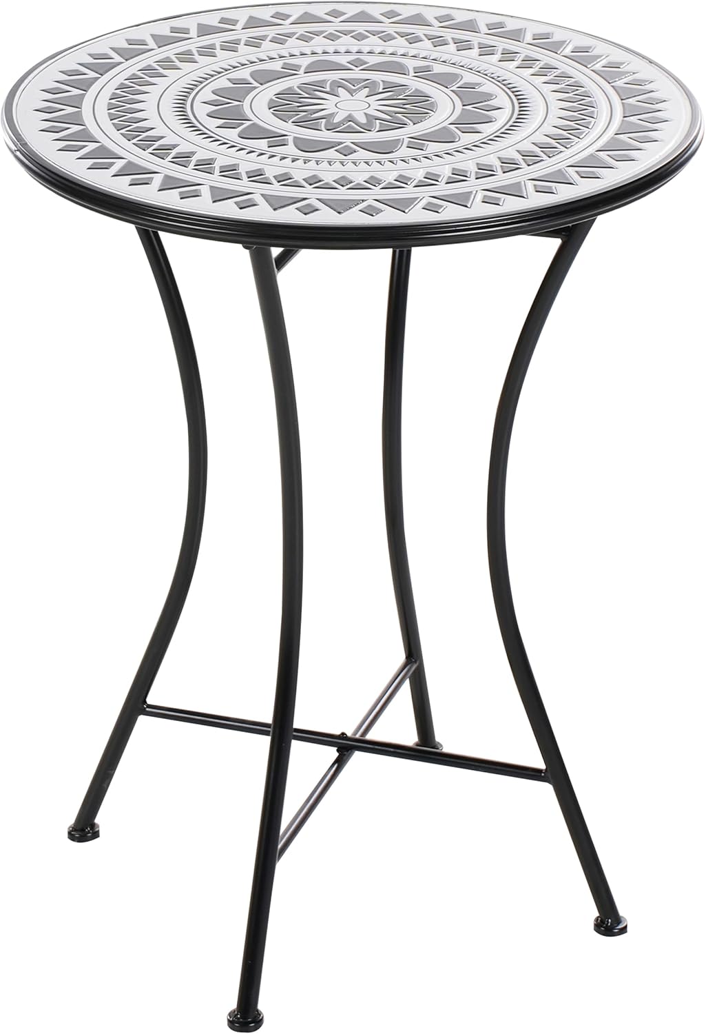 Set de balcón Beliani de 3 piezas de hierro, mesa de mosaico blanco/negro con 2 sillas plegables Comiso