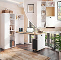 Escritorio plegable 2 en 1 Merax con estantes, toma de corriente y USB, protección antivuelco, escritorio esquinero izquierdo – Oficina en casa, apartamento de estudiantes, ahorro de espacio, funcional, estantería y puesto de trabajo, blanco
