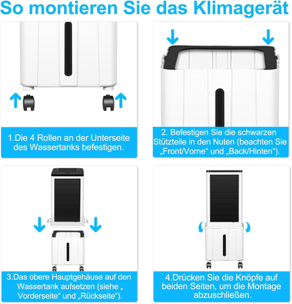 Aire acondicionado sin tubo de escape, 14L 60W, unidad móvil con temporizador de 12H, 3 modos, 40dB, oscilación de 120°, depósito de agua extraíble, control remoto, aire acondicionado portátil silencioso para apartamentos y habitaciones
