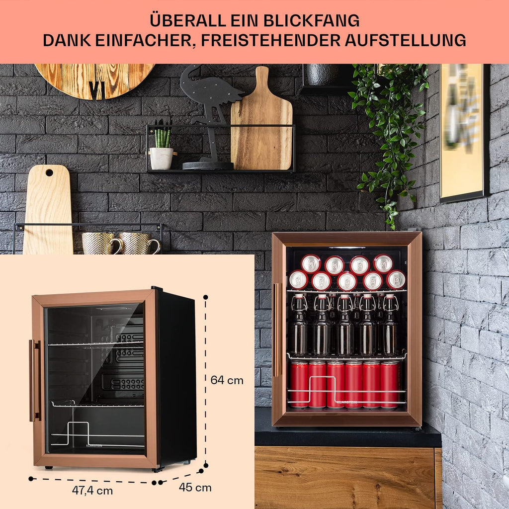Mininevera Klarstein con puerta de cristal para habitaciones, refrigerador de bebidas con estantes ajustables, pequeño de 80 litros, frigorífico silencioso para interiores/exteriores