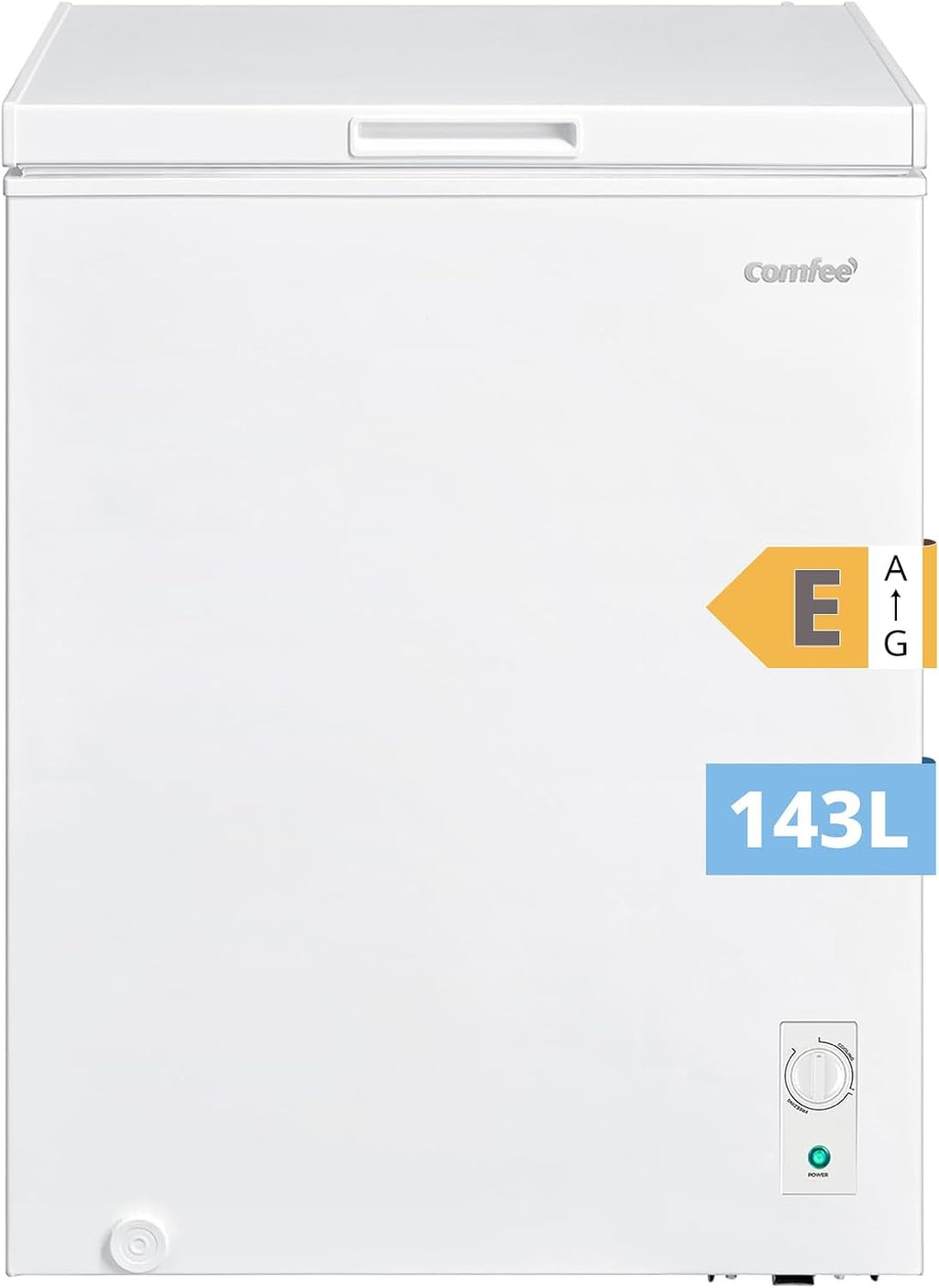 COMFEE' RCC146WH2EU(E) Congelador arcón independiente 143L convertible en congelador/refrigerador, compresor inverter, 4 estrellas, apto para dependencias, garajes y cobertizos, blanco [Clase energética E]